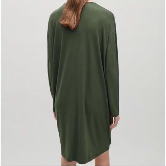 COS Synthetic Draped Ruched Olive Green Jersey Stretchy Dress Minimalist Size S - Picture 4 of 6